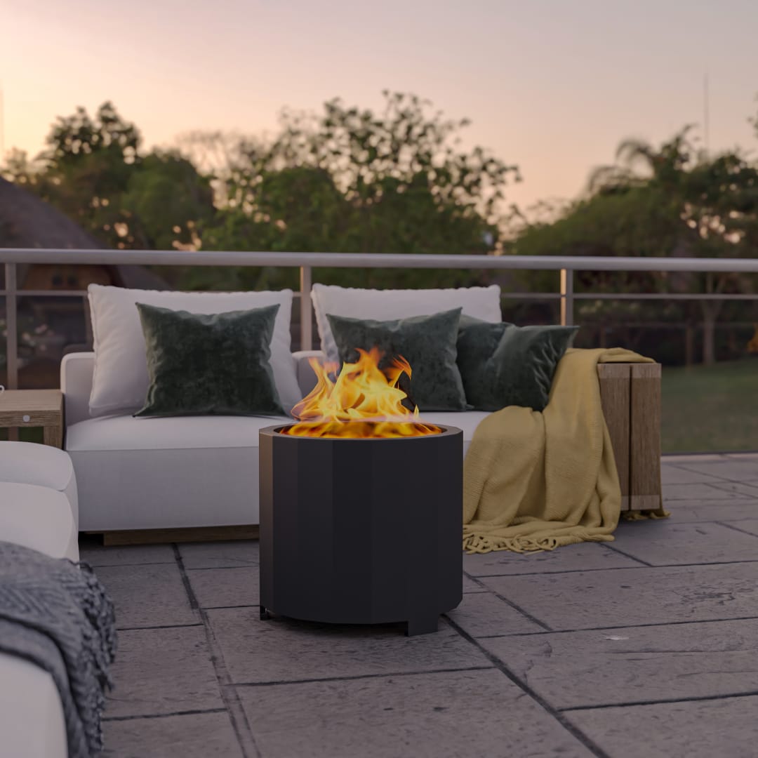 Titus Commercial Grade 19.5 inch Smokeless Outdoor Firepit, Natural Wood Burning Portable Fire Pit With Water-Resistant Cover, Black