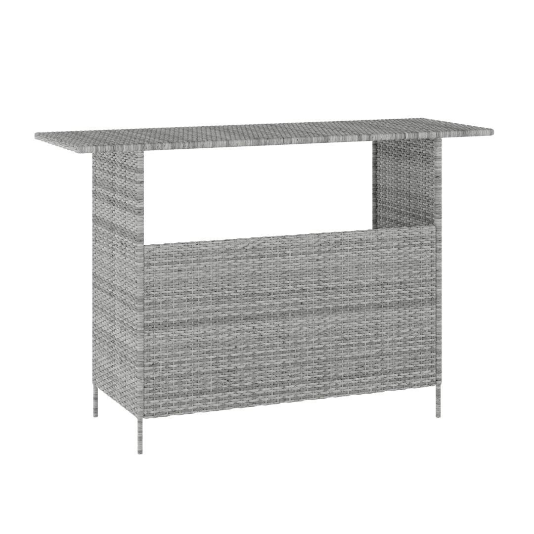 Marco Indoor/Outdoor Patio Wicker Rattan Bar Counter Table with 2 Shelves, Gray