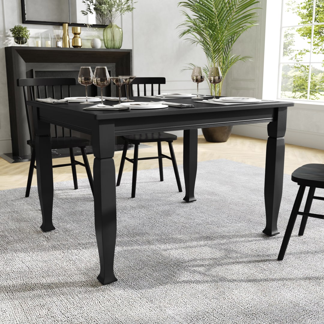 Grace 47" Solid Wood Dining Table with Turned Wooden Legs, Commercial Grade Heavy Duty Rectangle Wood Table for 4, Black Finish