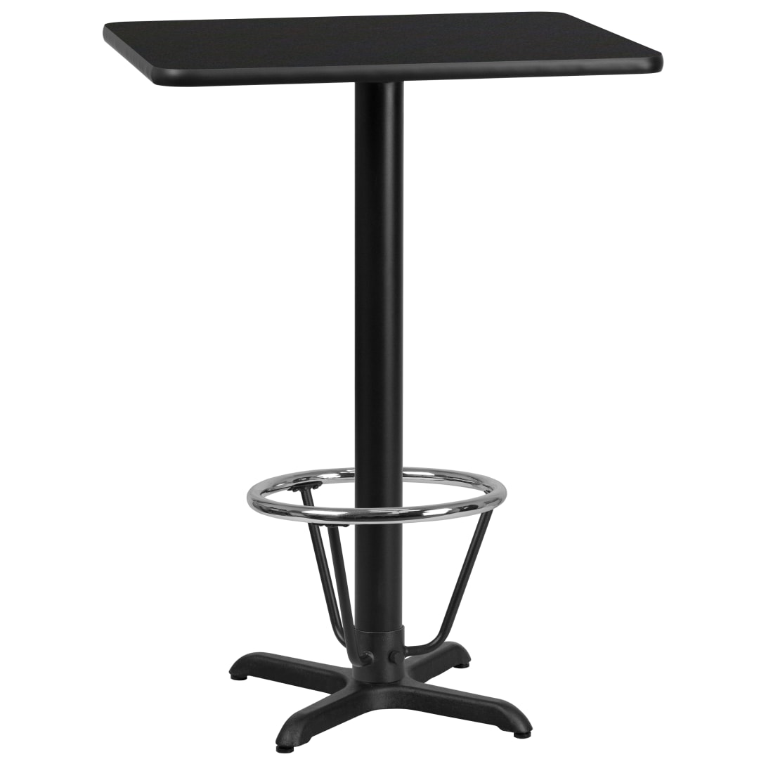 Stiles 24'' x 30'' Rectangular Black Laminate Table Top with 22'' x 22'' Bar Height Table Base and Foot Ring