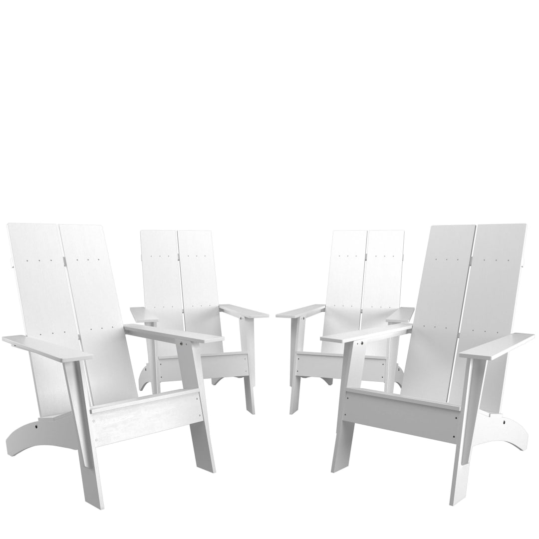 Set of 4 Sawyer Modern All-Weather Poly Resin Wood Adirondack Chairs in White