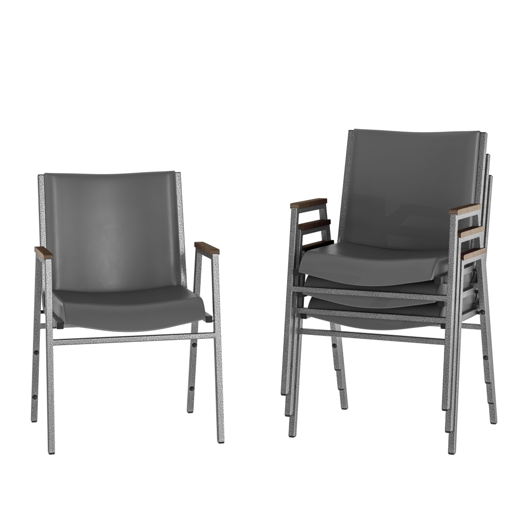 4 Pack HERCULES Heavy Duty Gray Vinyl Stack Chair with Arms