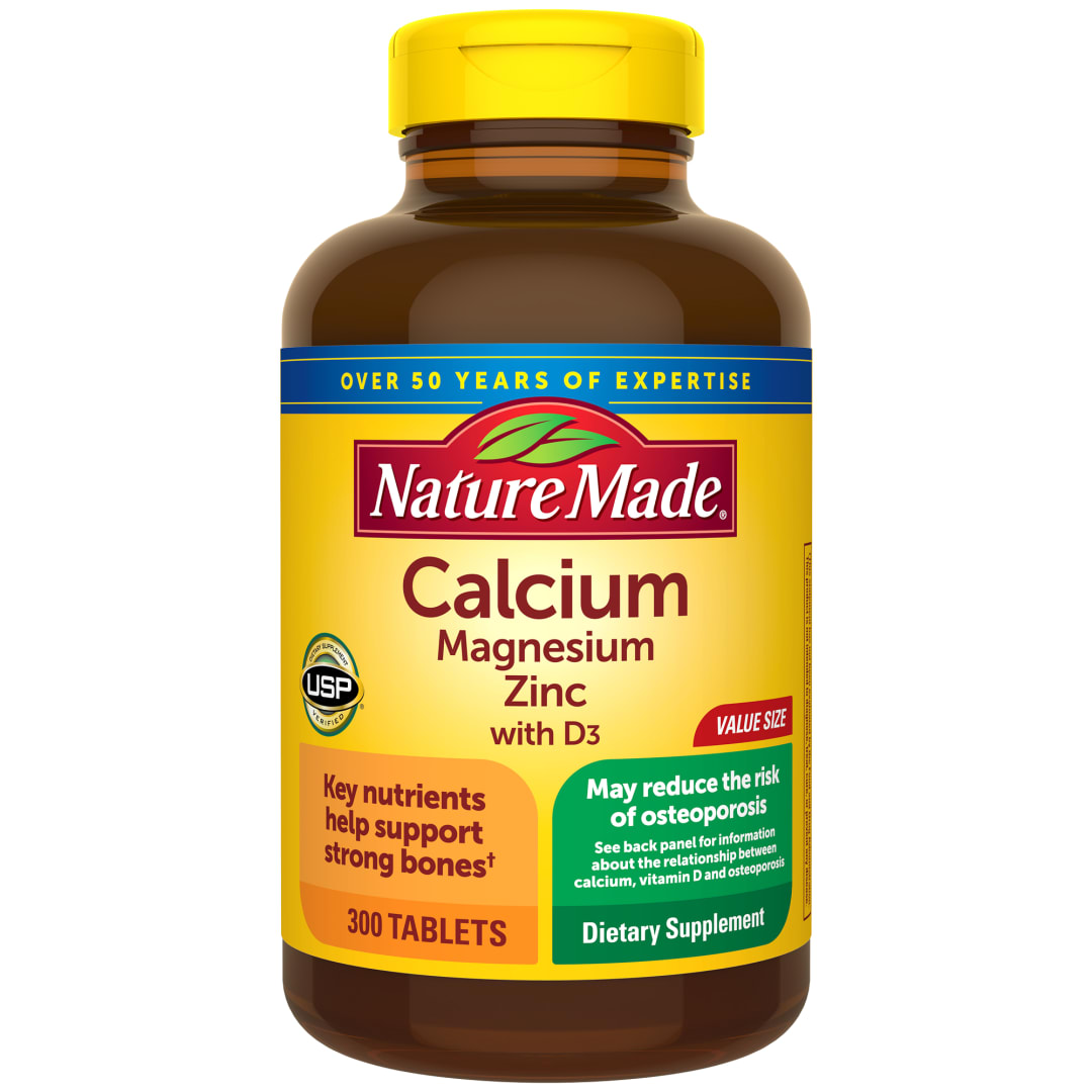 Nature Made Calcium Magnesium Zinc with Vitamin D3, Dietary Supplement for Bone Support, 300 Tablets