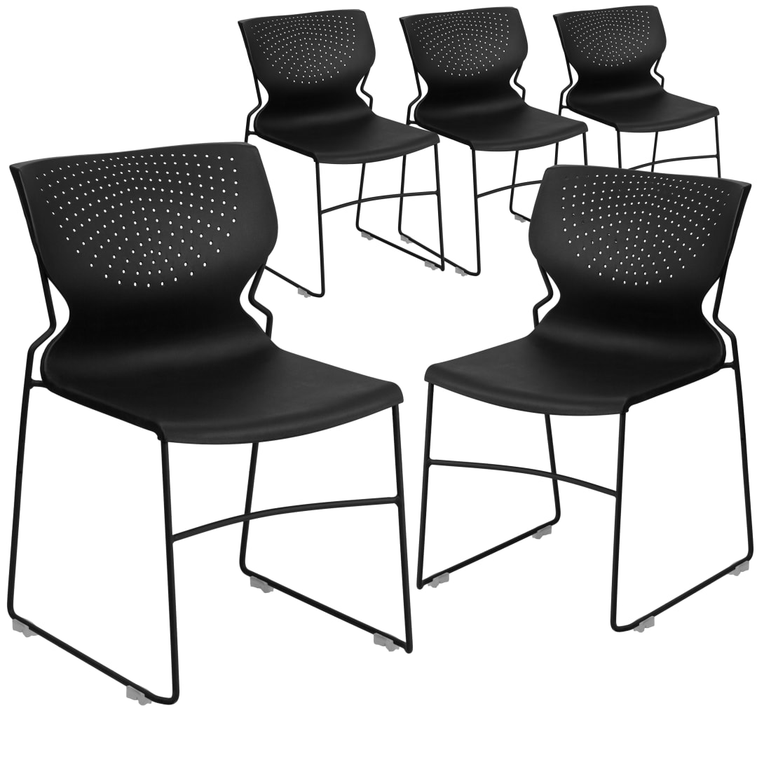 5 Pack HERCULES Series 661 lb. Capacity Black Full Back Stack Chair with Black Powder Coated Frame