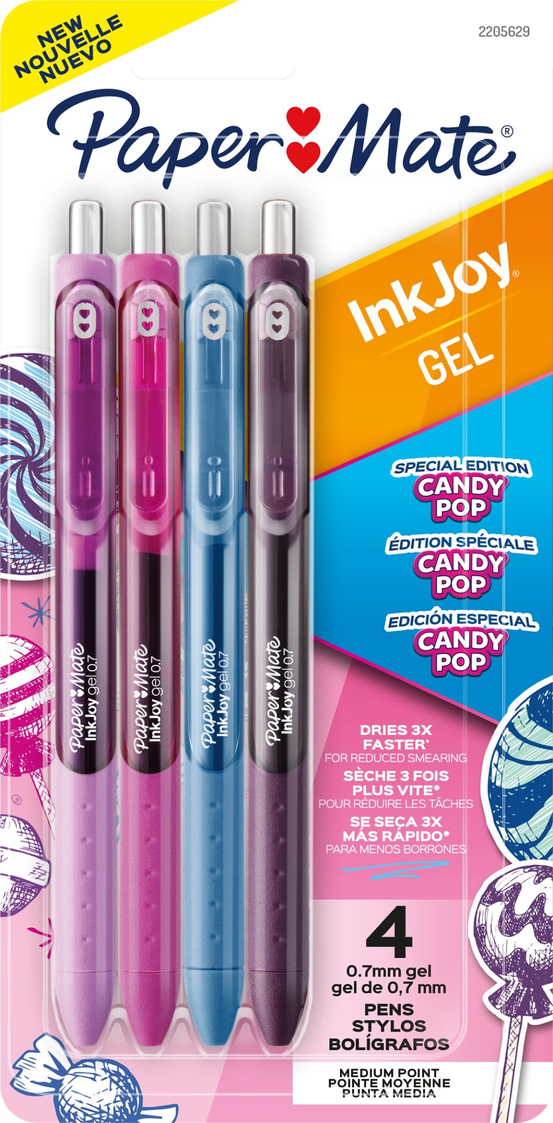 Paper Mate InkJoy Gel, Bolgrafos Retrctiles, Candy Pop, Punta Media (0.7mm), Colores Surtidos, Paquete de 4 unidades