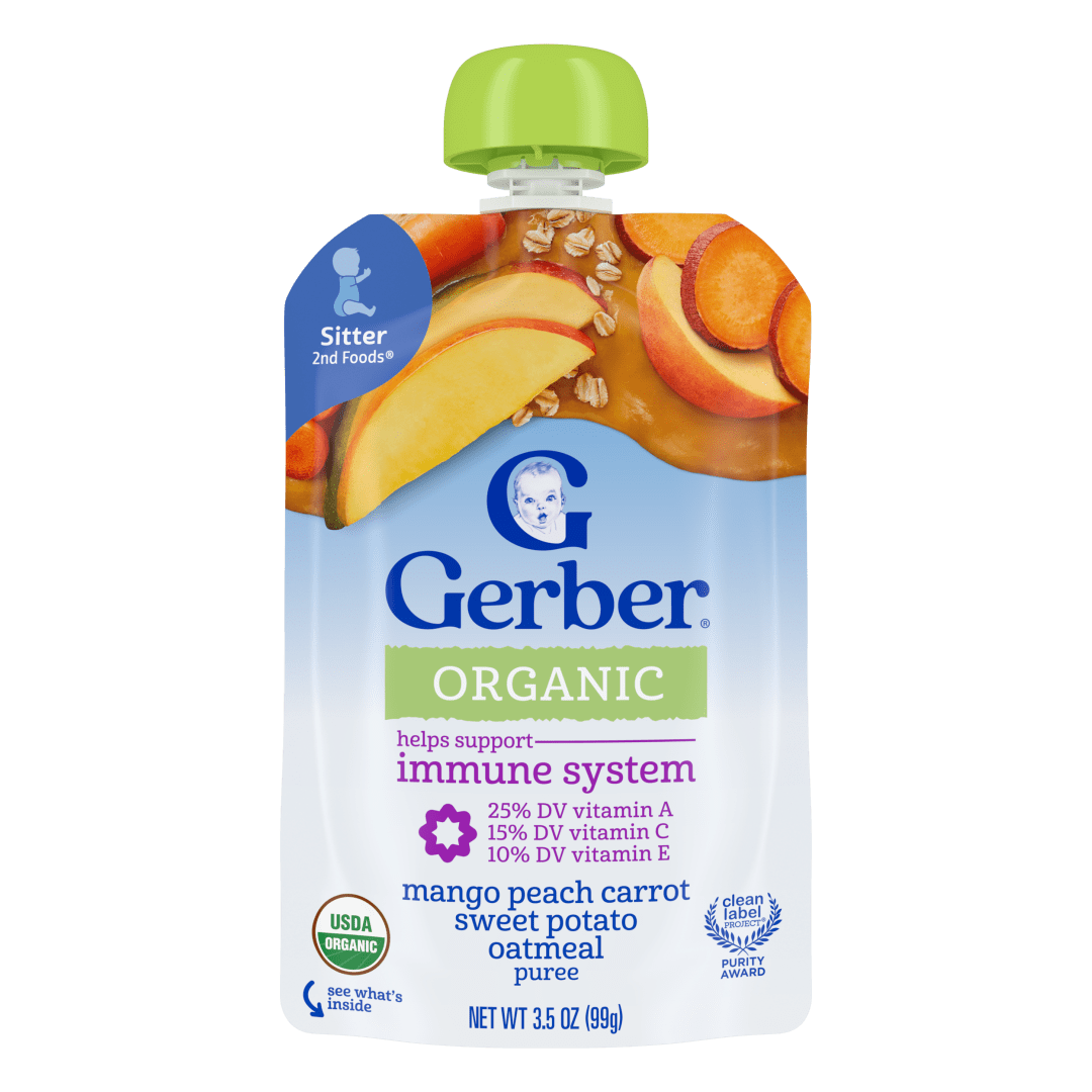 Gerber Stage 2 Baby Food, Organic Mango Peach Carrot Sweet Potato Oatmeal, Baby Puree