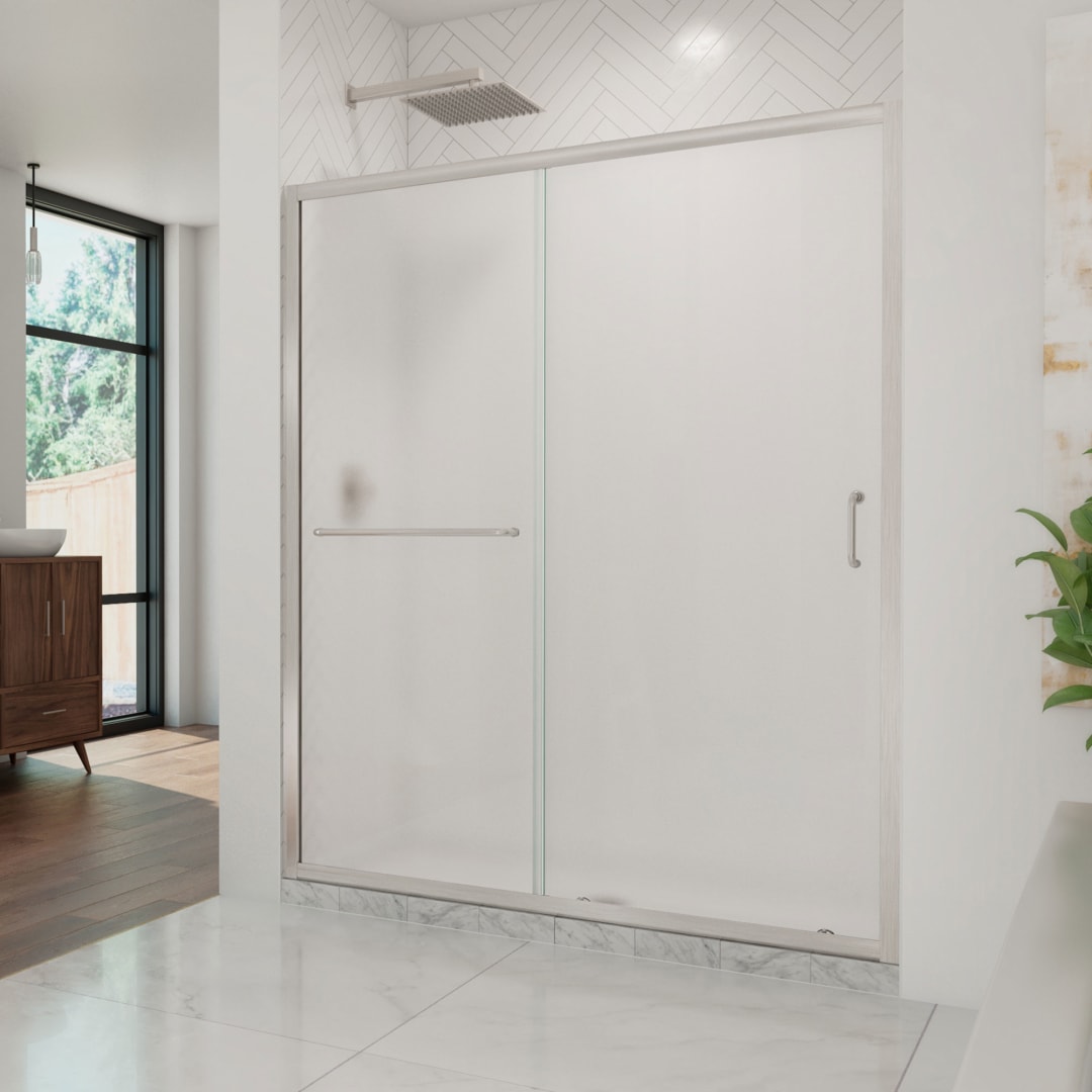 DreamLine Infinity-Z 56 - 60 inch W x 72 inch H Semi-Frameless Sliding Shower Door in Brushed Nickel and Frosted Glass