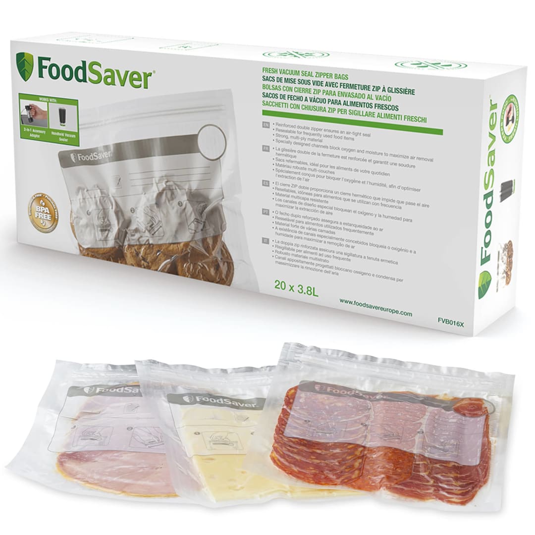 FoodSaver® Reusable Vacuum Zipper Bags | 3.8 Litres | For FoodSaver® Food Vacuum Sealers | BPA-Free | 20 Count