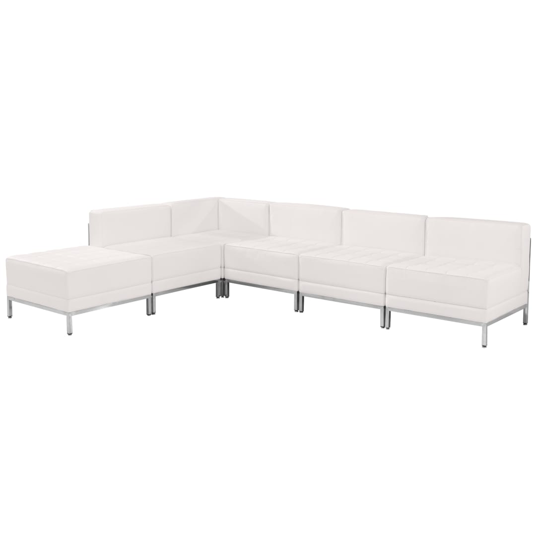 HERCULES Imagination Series Melrose White LeatherSoft Sectional Configuration with Ganging Clips, 6 Pieces