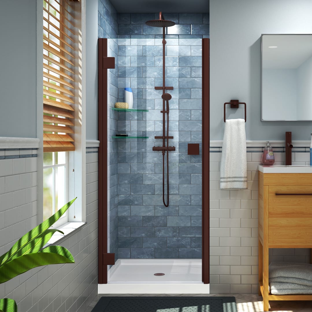 DreamLine Lumen 40 - 41 inch W x 72 inch H Semi-Frameless Hinged Shower Door in Oil Rubbed Bronze