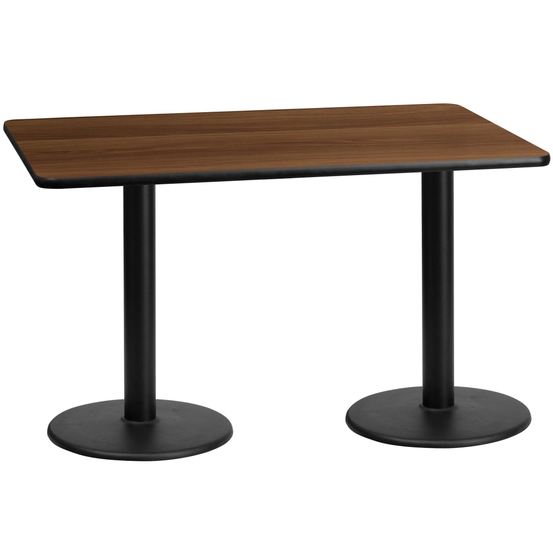 Graniss 30'' x 60'' Rectangular Walnut Laminate Table Top with 18'' Round Table Height Bases