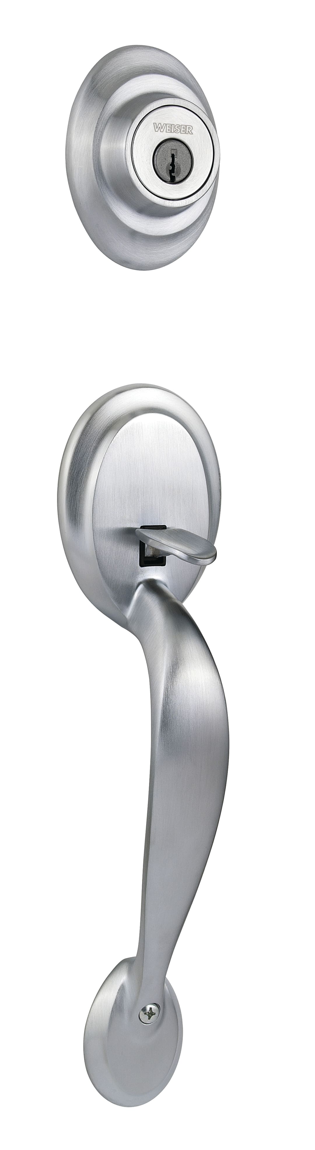 Kingsway Single Cylinder Handleset featuring SmartKey Security™ in Satin Chrome