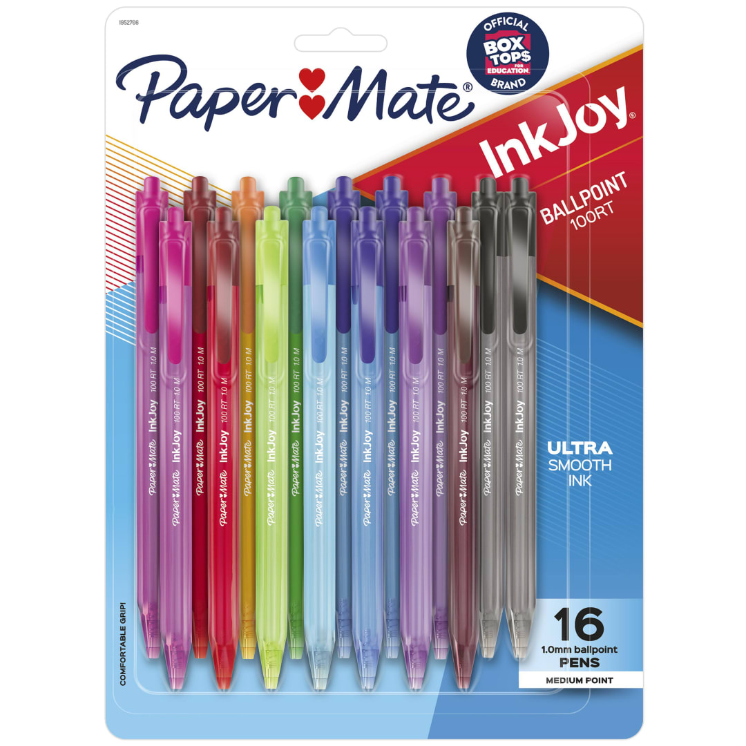 Paper Mate® InkJoy® 100RT Retractable Ballpoint Pens, Medium Point (1.0mm), Assorted, 16 Count