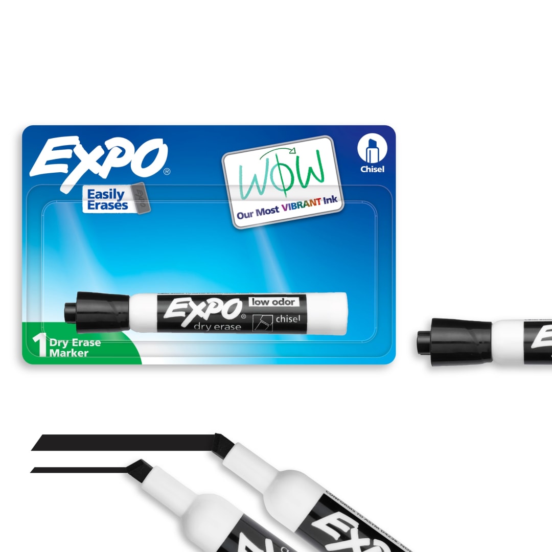 EXPO Dry Erase Markers, Low Odor Ink, Black, Chisel Tip, 1 Count
