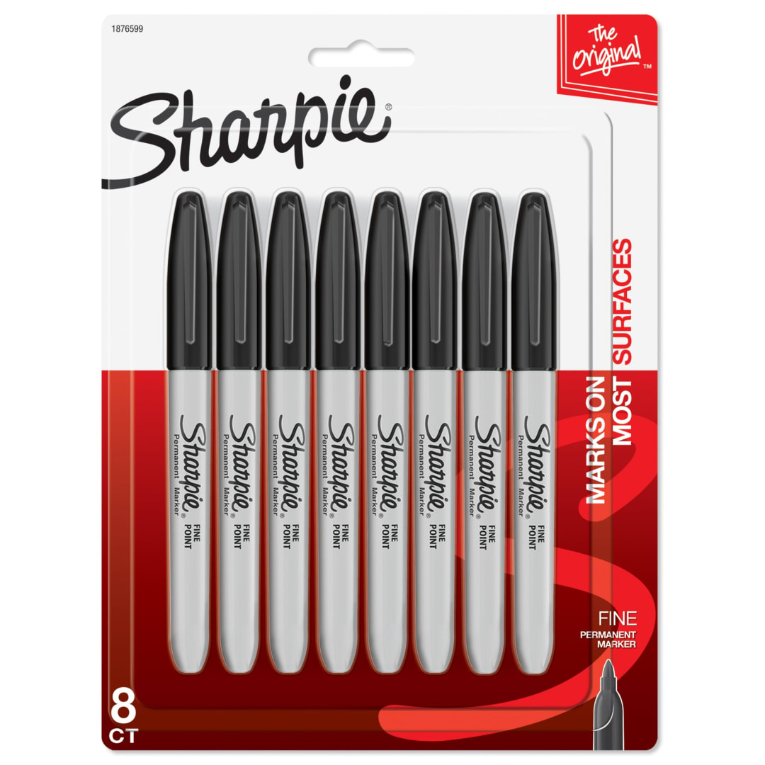 Sharpie® Permanent Markers, Fine Point, Black, 8 Count