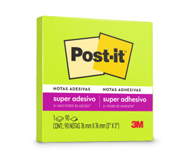 Bloco de Notas Adesivas Post-it®, Verde Neon, 76 mm x 76 mm, 90 Folhas