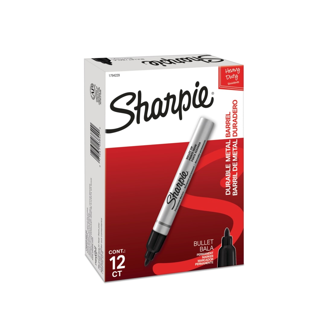 Sharpie® Metal Barrel Permanent Markers, Bullet Tip, Black, 12 Count