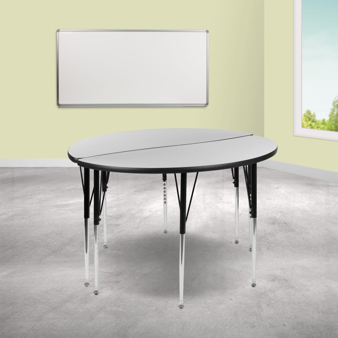 Emmy 2 Piece 47.5" Circle Wave Flexible Grey Thermal Laminate Activity Table Set - Standard Height Adjustable Legs