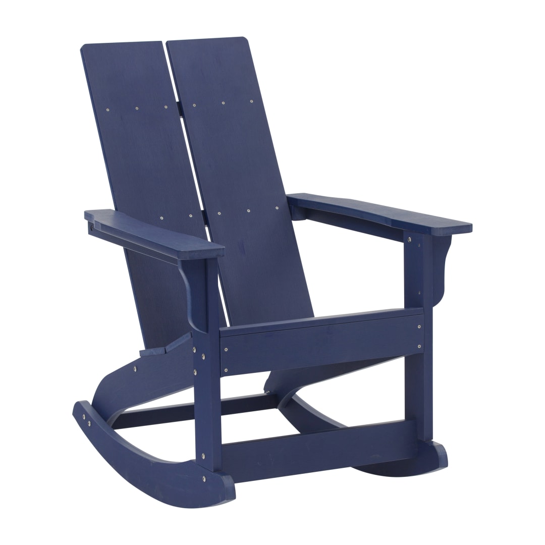 Finn Modern Commercial Grade All-Weather 2-Slat Poly Resin Wood Rocking Adirondack Chair with Rust Resistant Stainless Steel Hardware in Navy