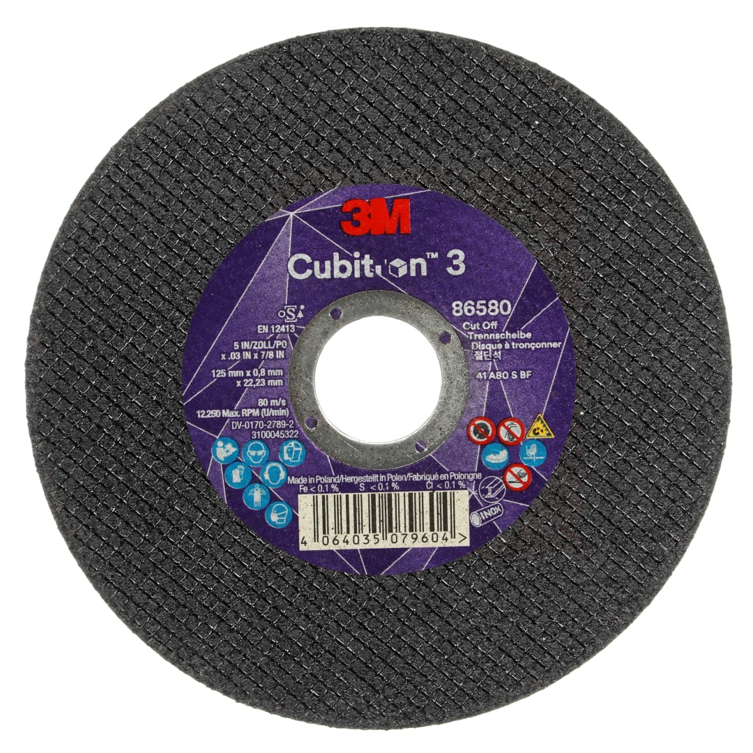 3M™ Cubitron™ 3 Kesme Taşı, 86580, 80+, T41, 125 mm x 0,8 mm x 22,23 mm, EN, 25/Paket, 50 adet/Kutu