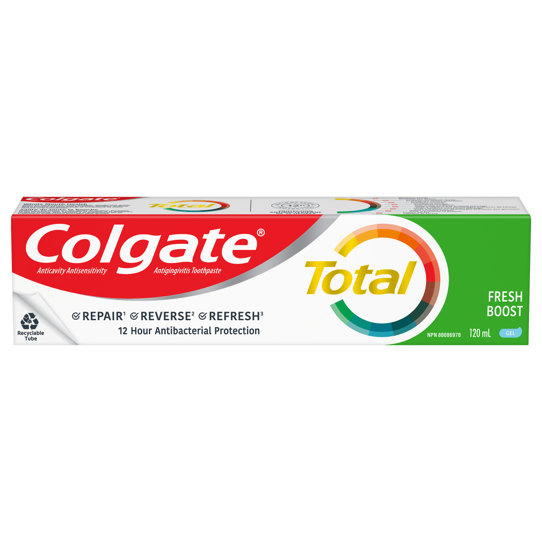 Colgate Total Fresh Boost Toothpaste, Multi-Benefit Teeth Whitening Toothpaste That Whitens Teeth, Freshens Breath & Protects Sensitive Teeth, 120 mL
