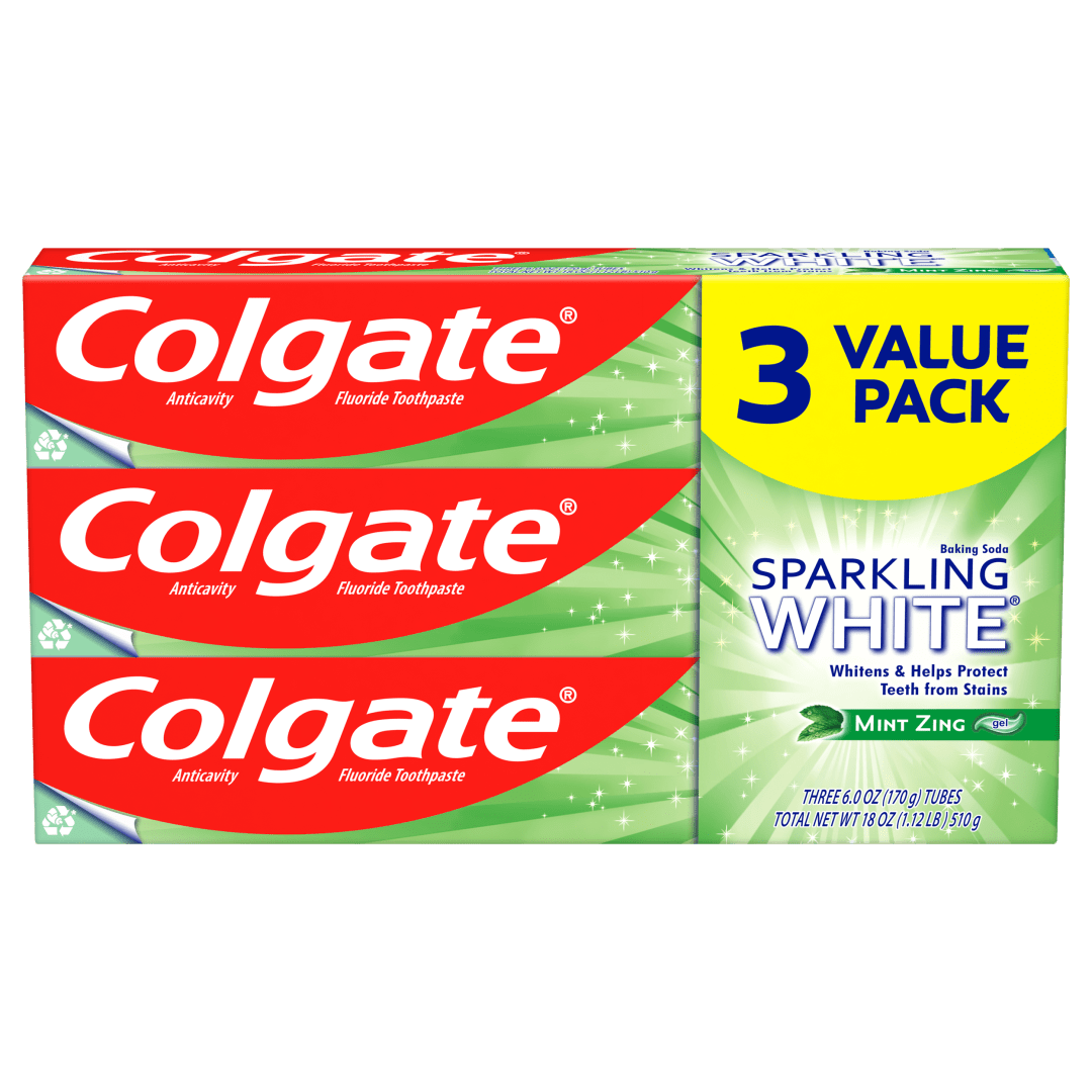 Colgate Sparkling White Whitening Toothpaste, Mint Zing - 6.0 Ounce (Pack of 3)