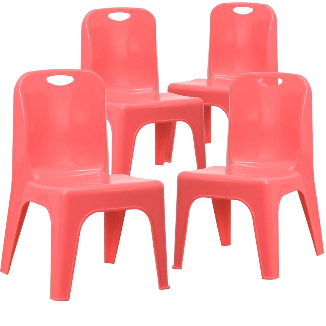 Whitney 4 Pack Red Plastic Stackable School Chair with Carrying Handle and 11'' Seat Height