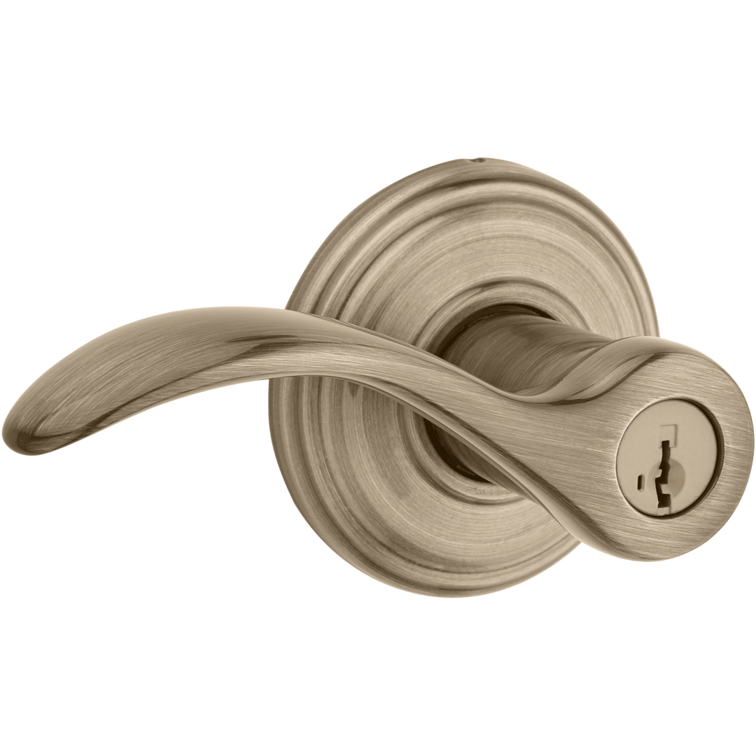 Pembroke Keyed Entry Lever featuring SmartKey Security™ in Antique Brass
