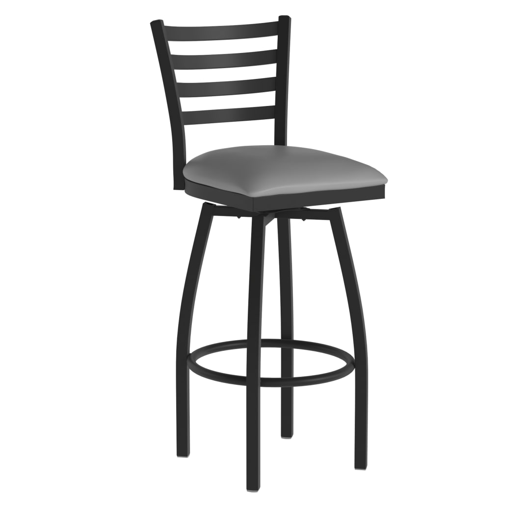 HERCULES Black Ladder Back Swivel Metal Barstool - Gray Vinyl Seat