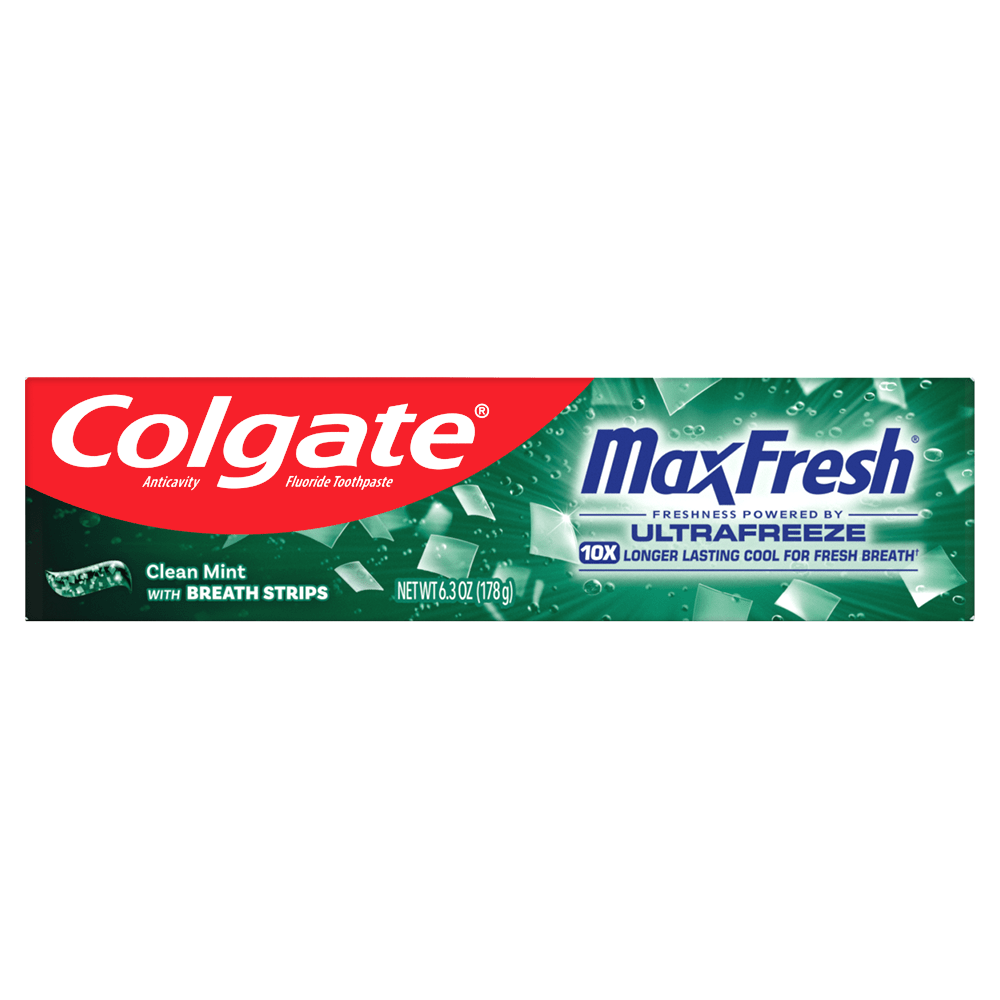 Colgate Max Fresh with Whitening Toothpaste with Mini Breath Strips, Clean Mint Toothpaste for Bad Breath, 6.3 Oz Tube