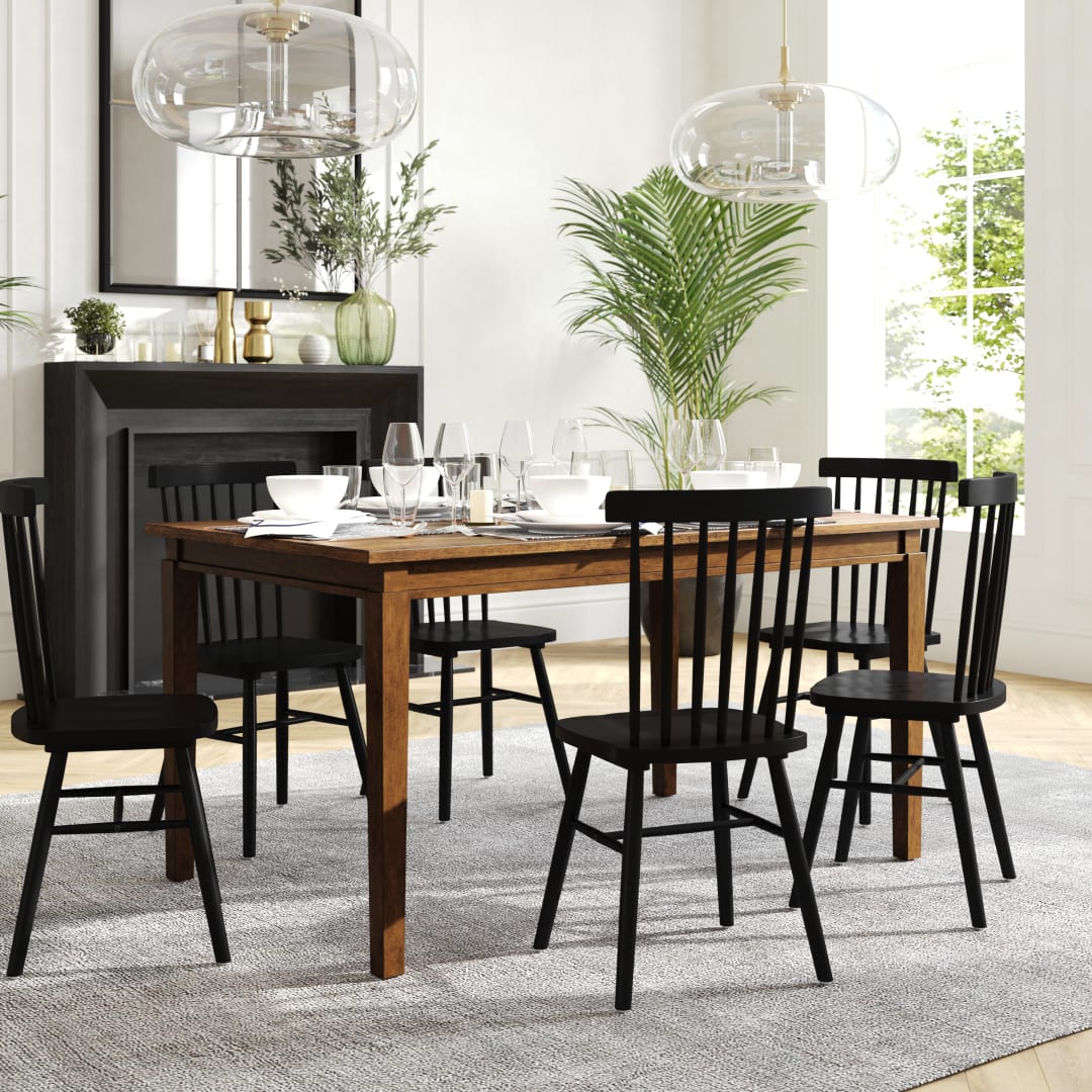 Henry 60" Solid Wood Dining Table, Commercial Grade Heavy Duty Rectangle Wood Table for 6, Brown Matte Finish