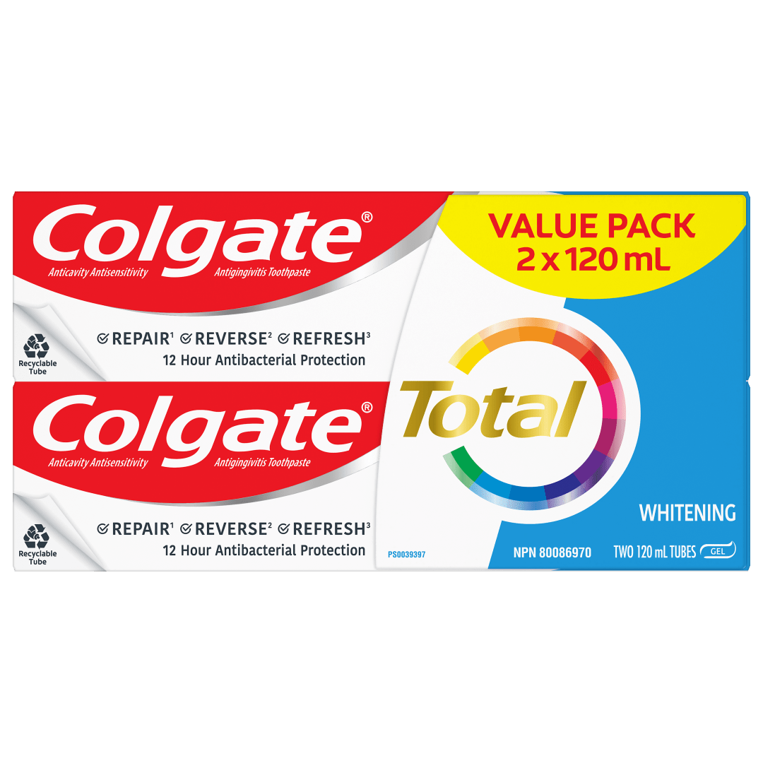 Colgate Total Whitening Toothpaste Gel, Multi-Benefit Teeth Whitening Toothpaste That Whitens Teeth, Freshens Breath & Protects Sensitive Teeth, 120 mL, 2 Pack