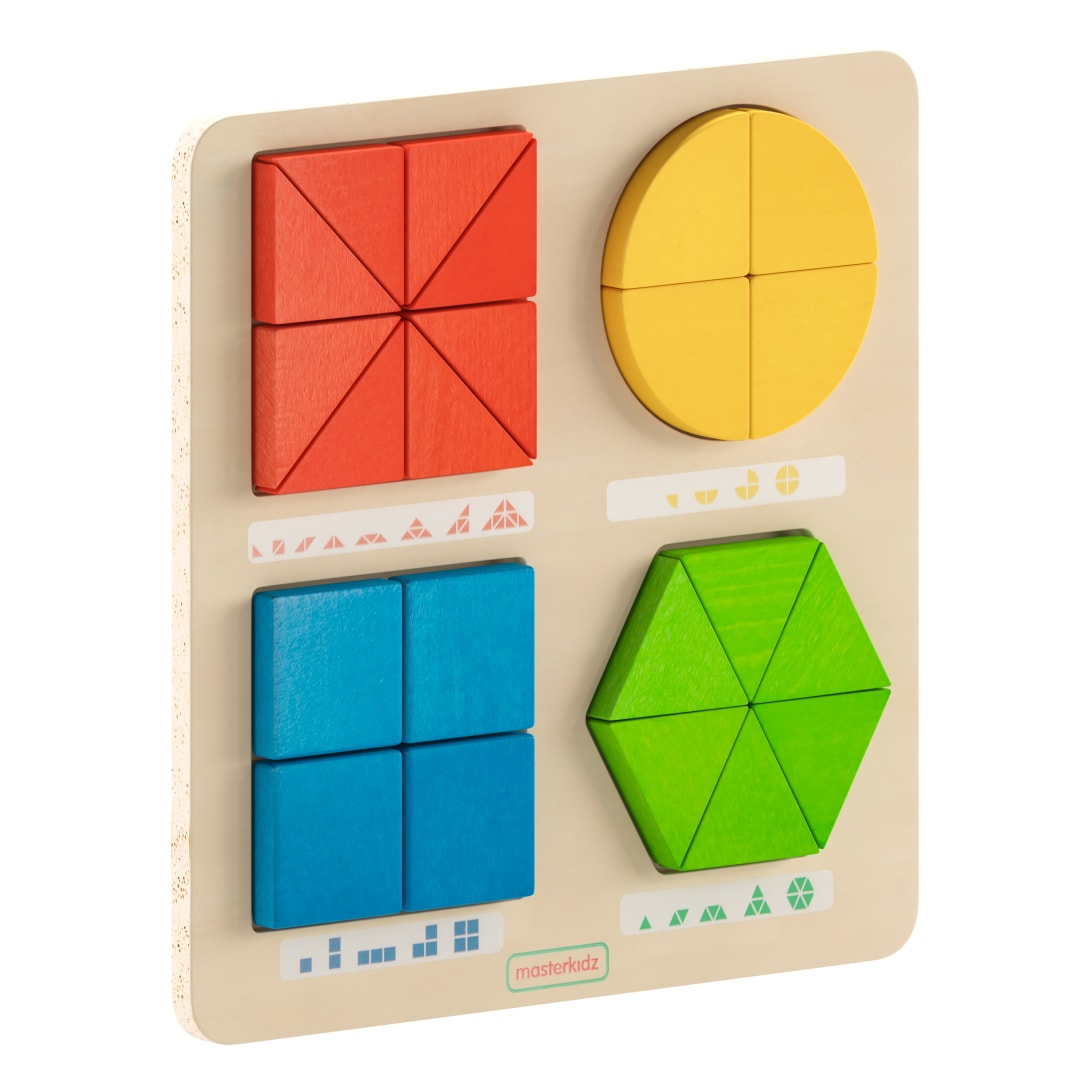 Bright Beginnings Commercial Grade Natural Birch Plywood STEM Geometric Shape Building Puzzle Board with Colorful Elements