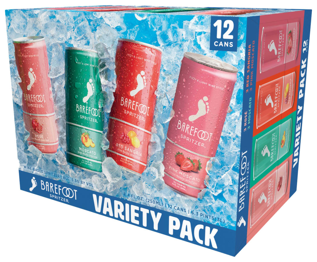 Barefoot Spritzer Moscato Sangria and Rosé Wine Mixed 12 pack of Single Serve 250ml Cans