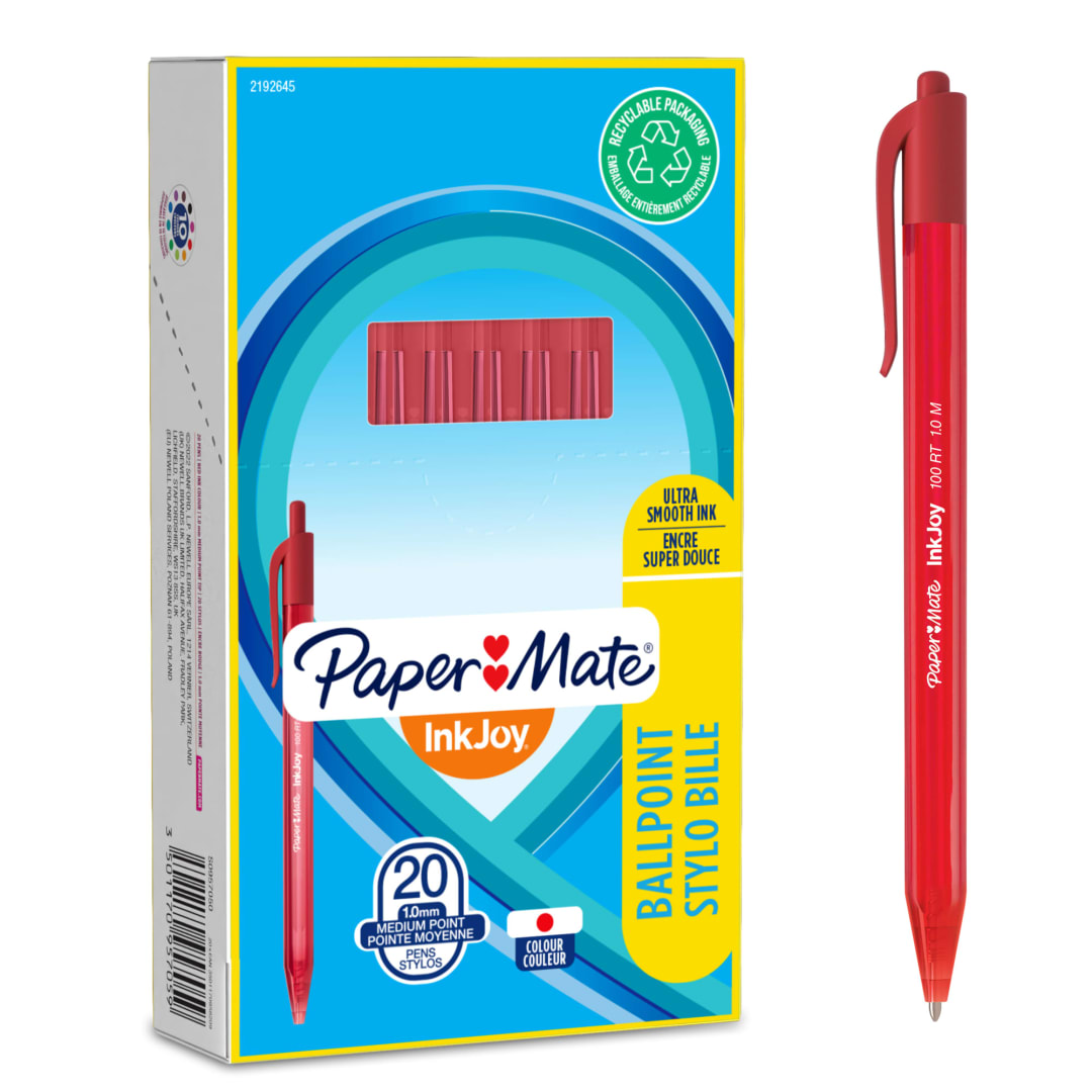 Paper Mate® InkJoy® 100RT Retractable Ballpoint Pens | Medium Point (1.0mm) | Red | 20 Count
