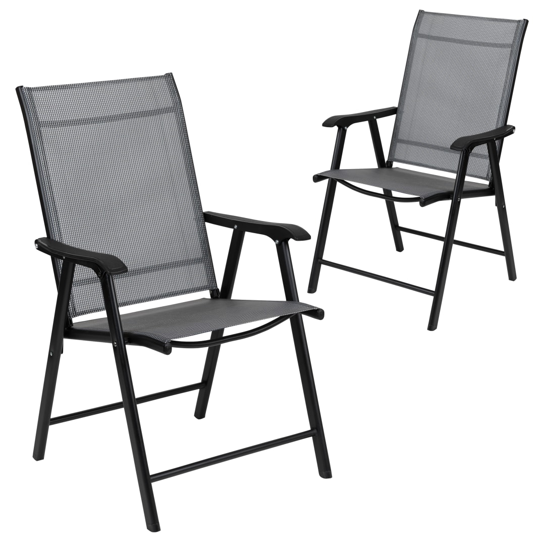Paladin Gray Outdoor Folding Patio Sling Chair with Black Frame (2 Pack)