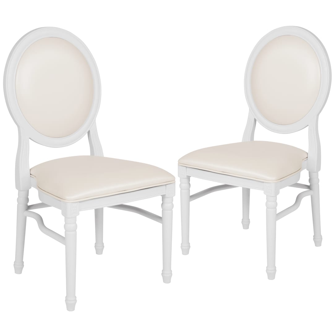 2 Pack HERCULES Series 900 lb. Capacity King Louis Chair with White Vinyl Back and Seat and White Frame
