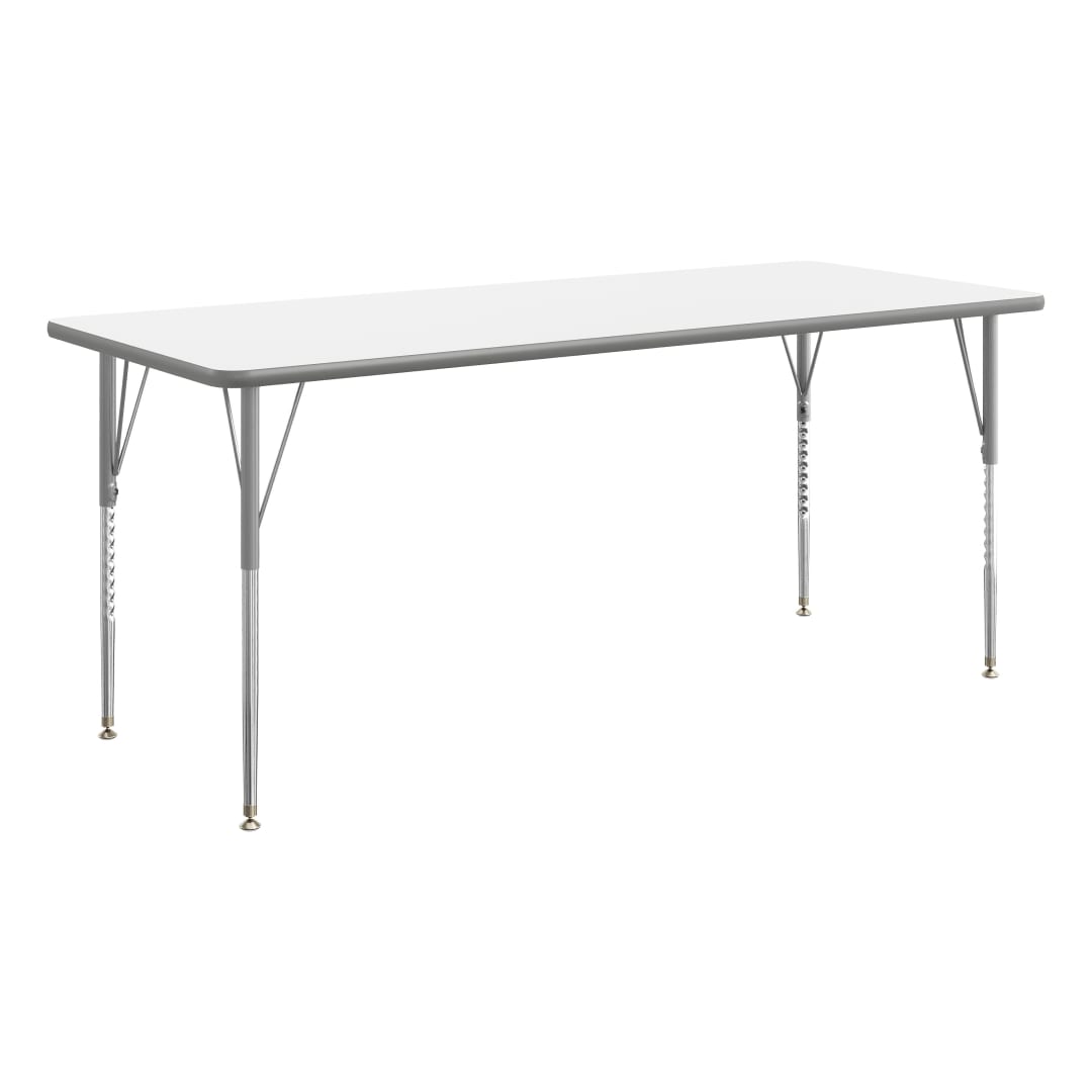 Wren 72" x 30" Adjustable Height Activity Table, Thermal Laminate Top, Standard Legs, White