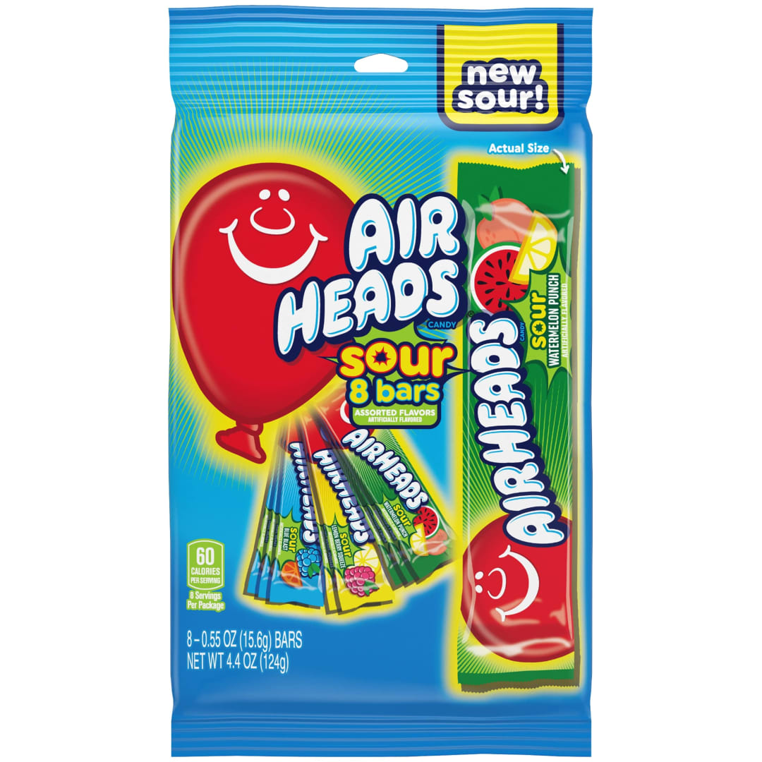 Airheads Sour Bars Assorted Flavors 8 pc Peg Bag