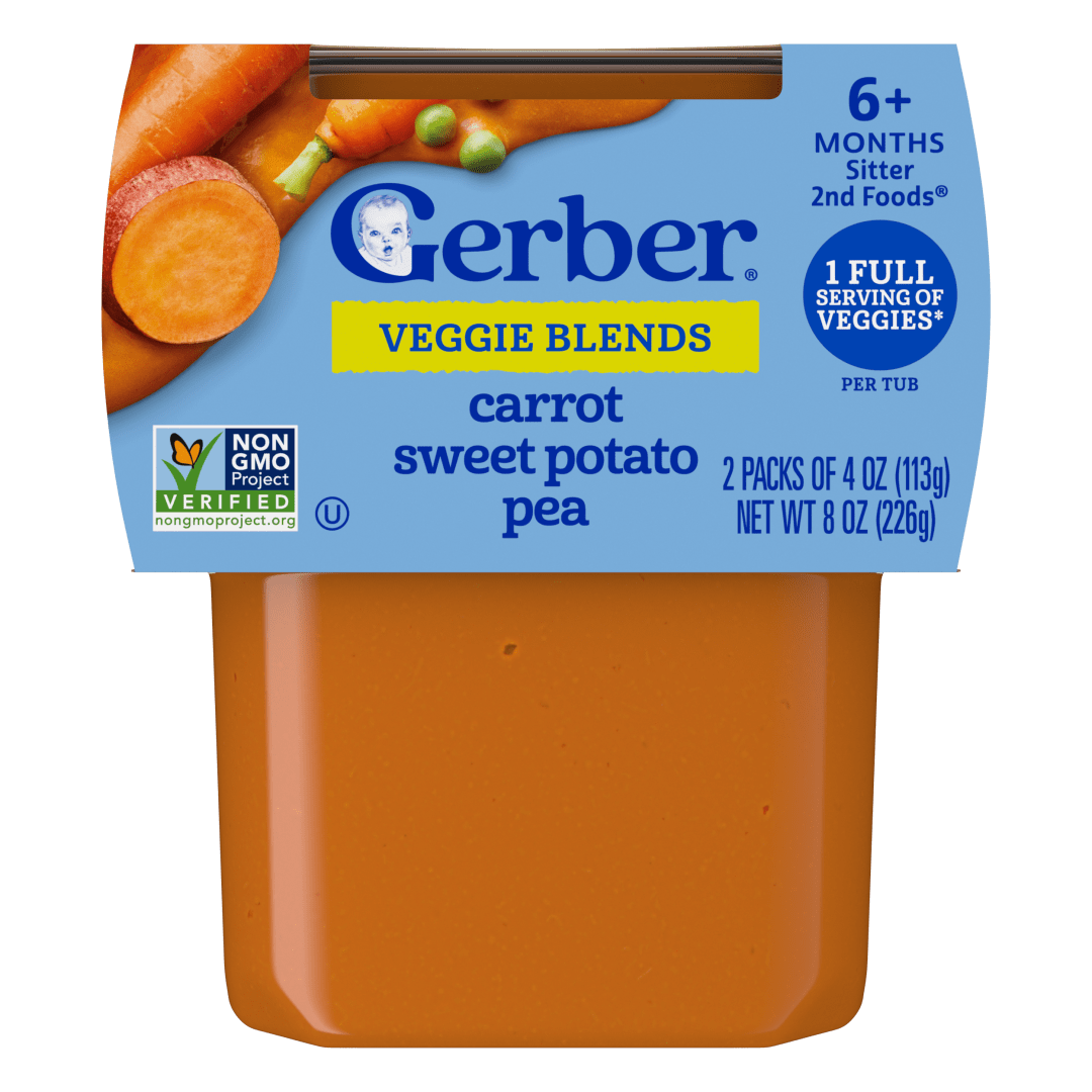 Gerber Stage 2 Baby Food, Carrot Sweet Potato Pea Puree Tubs, Baby Puree, 2PK