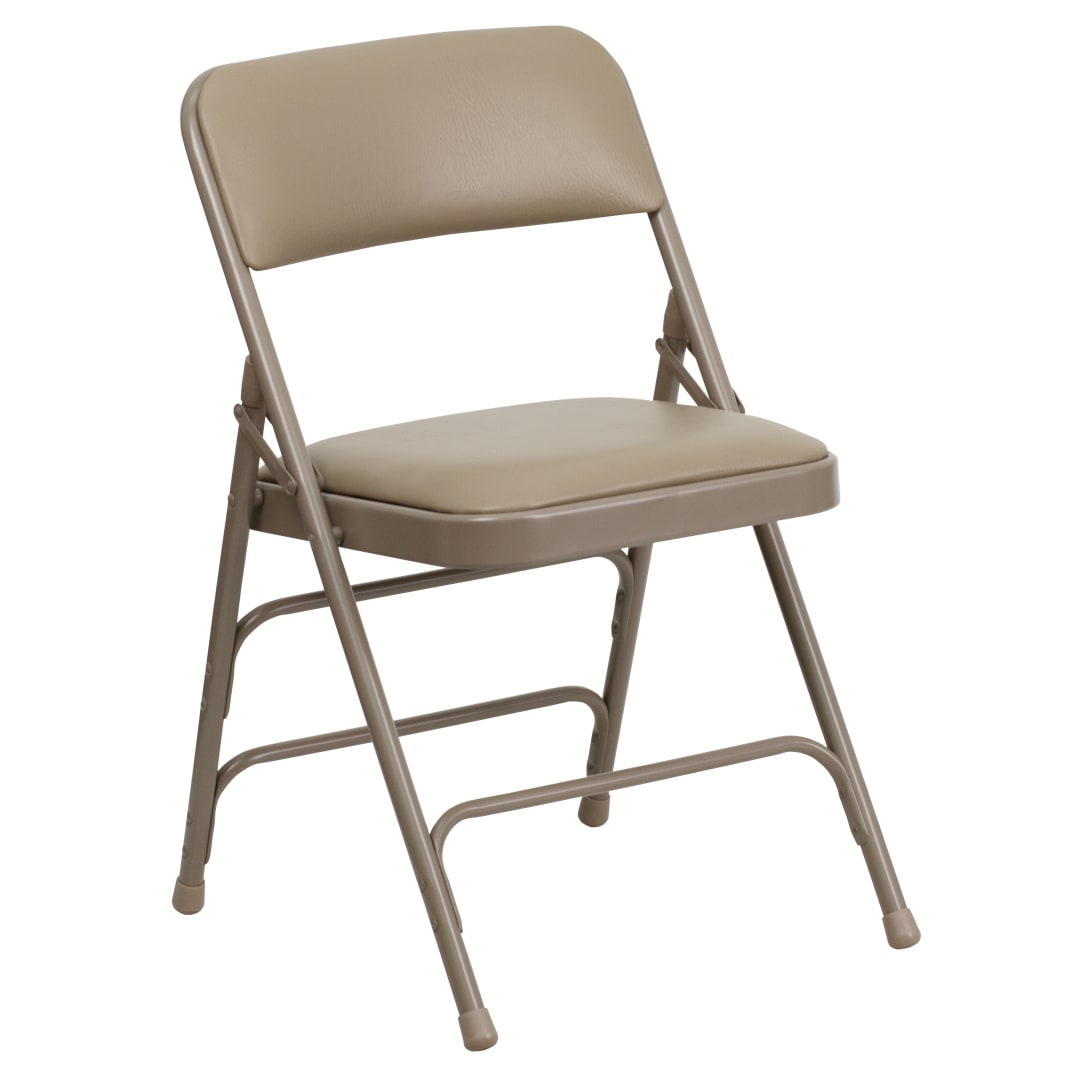 HERCULES Series Curved Triple Braced &amp; Double Hinged Beige Vinyl Metal Folding Chair
