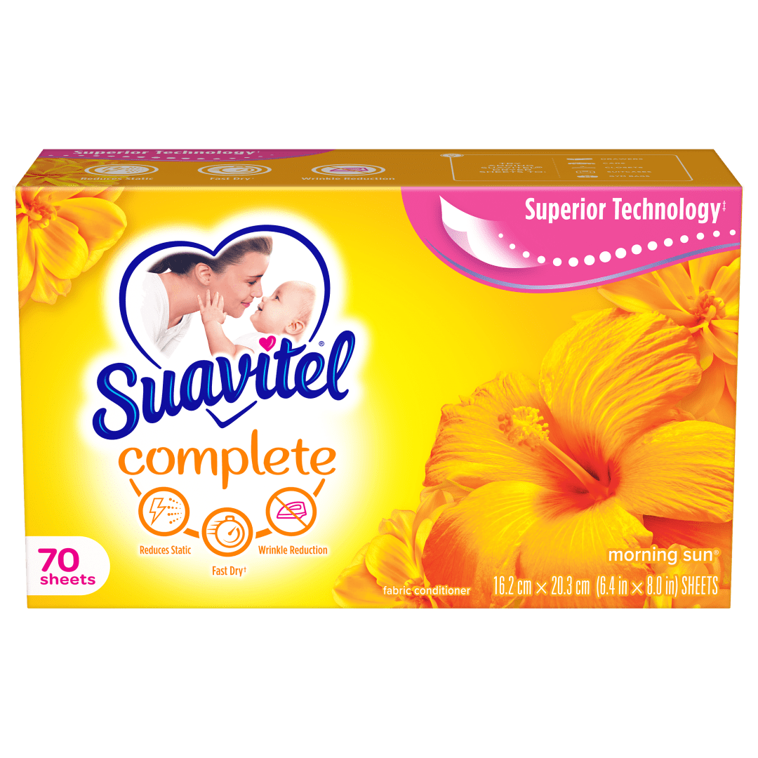 Suavitel Complete Dryer Sheets, Fabric Conditioner, Morning Sun Scent, 70 Sheets