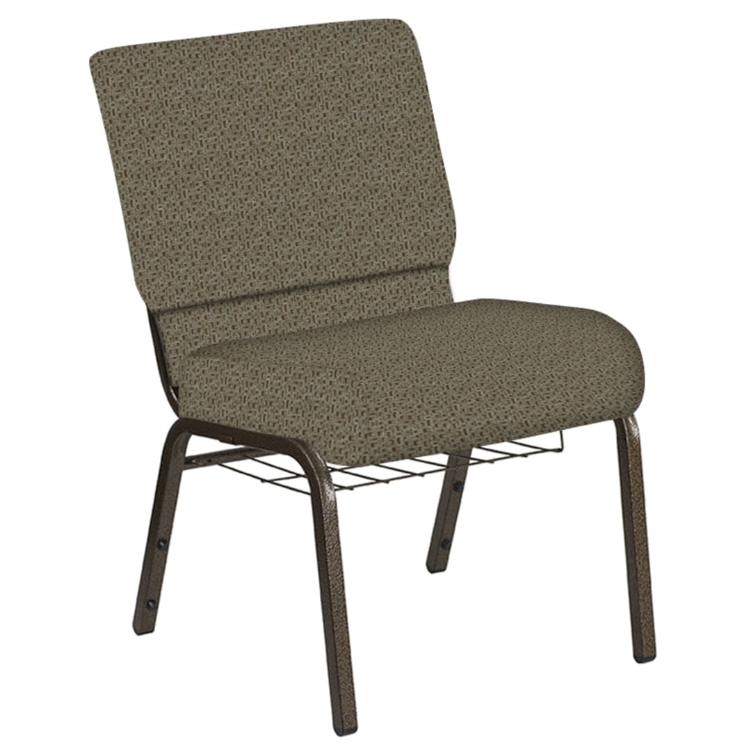 Embroidered 21''W Church Chair in Mirage Beryl Fabric with Book Rack - Gold Vein Frame
