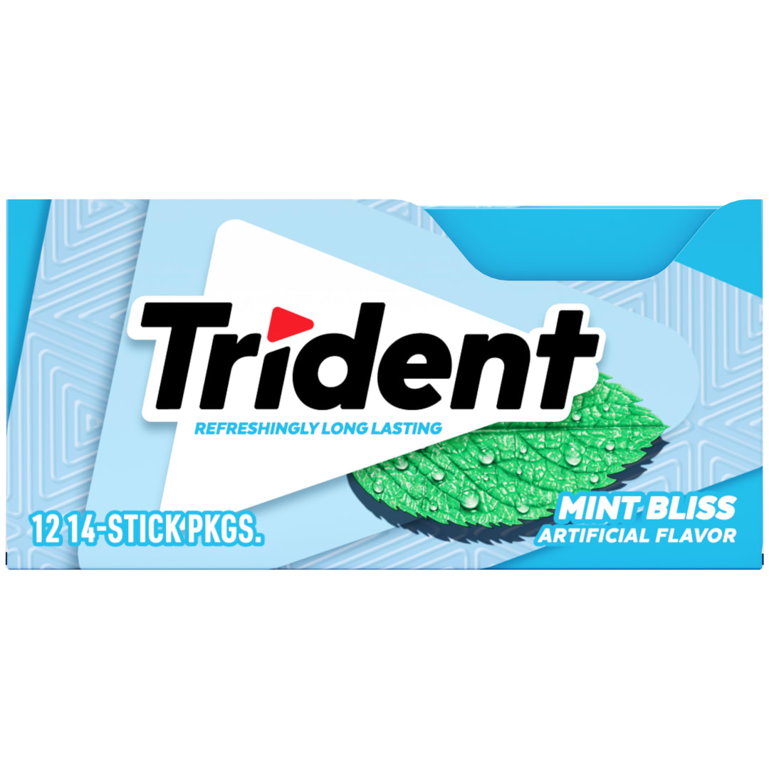 Trident Sugar Free Chewing Gum Mint Bliss 14 pc Singles - 12 Pack