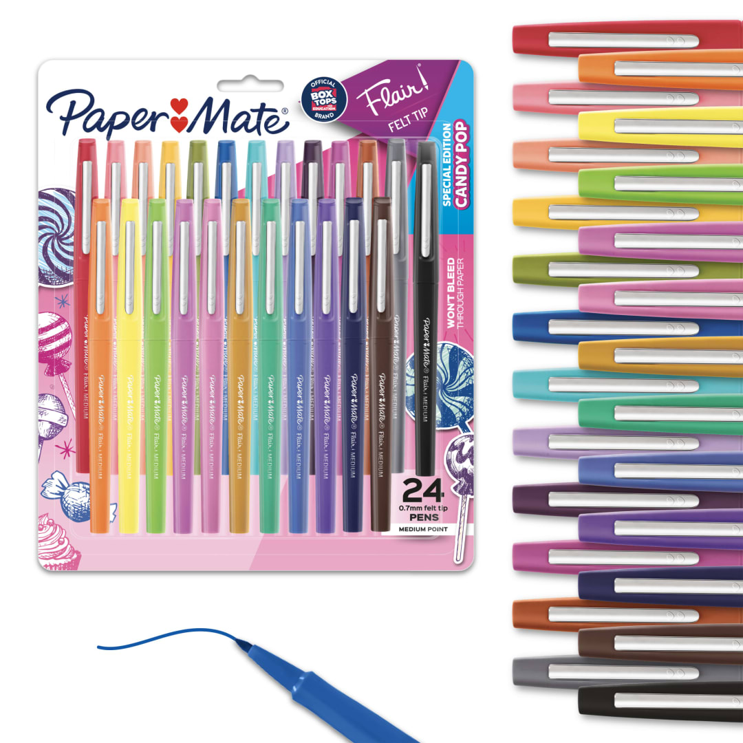 Paper Mate® Flair® Felt Tip Pens, Medium Point, Limited Edition Candy Pop™ Pack, Box of 24