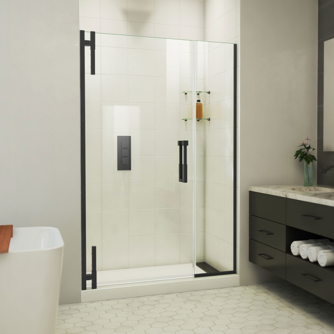 DreamLine Ascend 46 - 47 inch W x 72 inch H Frameless Pivot Shower Door in Matte Black