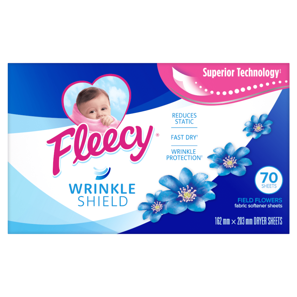 Fleecy Fabric Softener Dryer Sheets, Wrinkle Shield - 70 Count