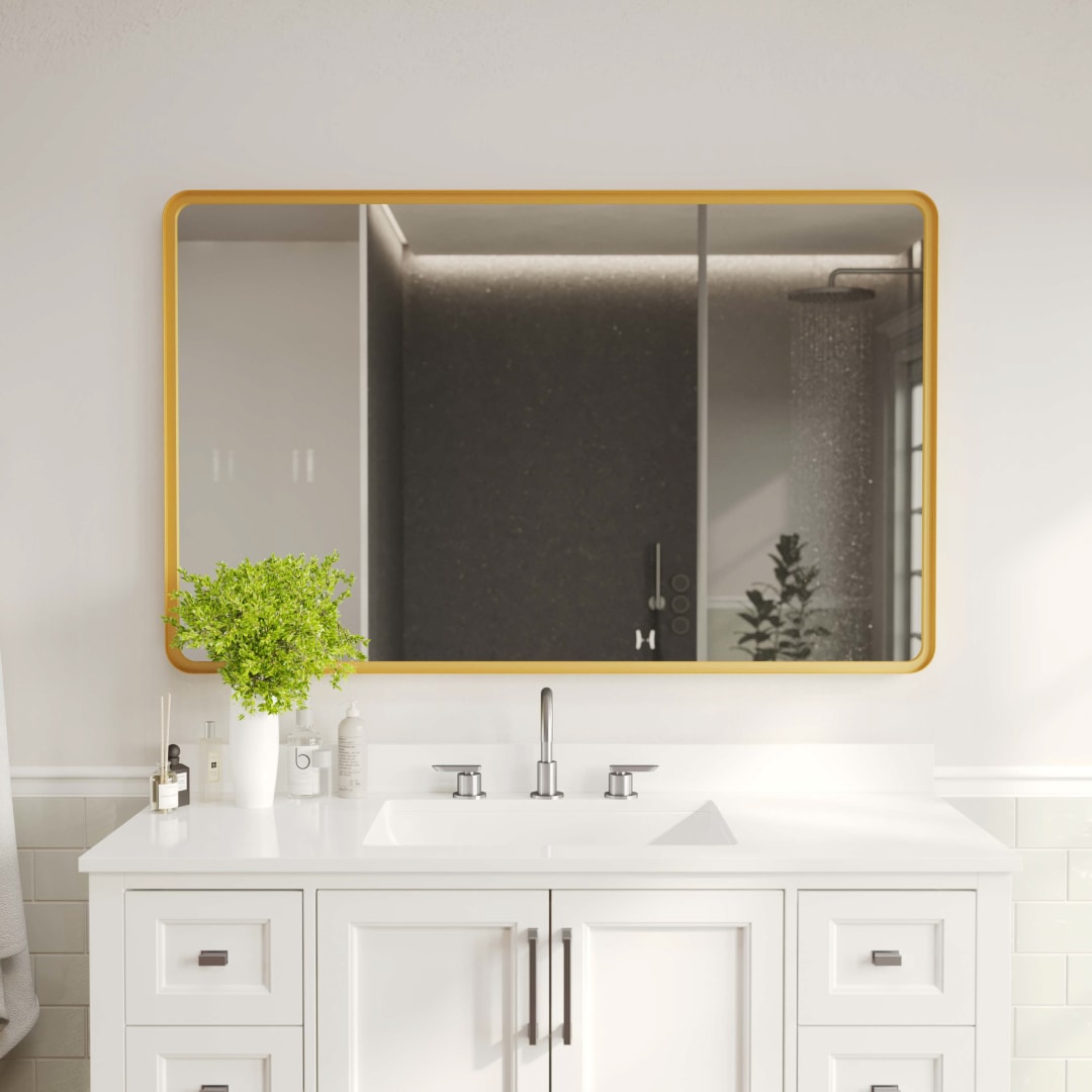 Ava 48" x 30" Metal Deep Framed Wall Mirror - Large Accent Mirror for Bathroom, Entryway, Dining Room, &amp; Living Room in Gold