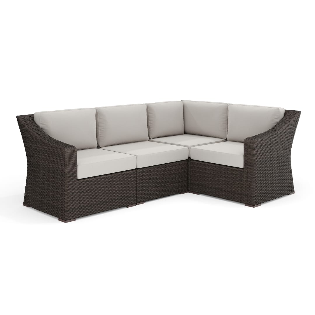 Bedford Indoor-Outdoor Modular Patio 4-Seat Sectional Sofa in Brown Rattan Wicker with Tan All-Weather Cushions