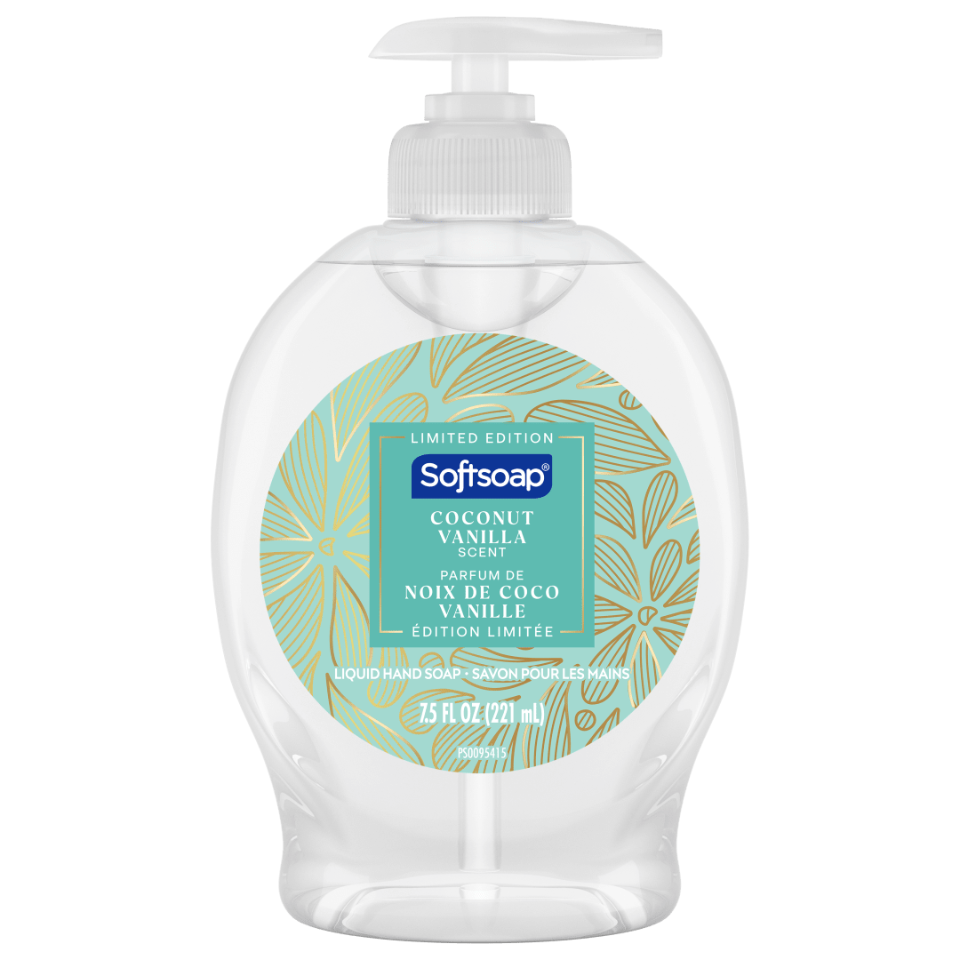 Softsoap Limited Edition Liquid Hand Soap, Seasonal Hand Soap, Paraben Free, pH Balanced, Coconut Vanilla Scent, 7.5 fl oz Pump Bottle